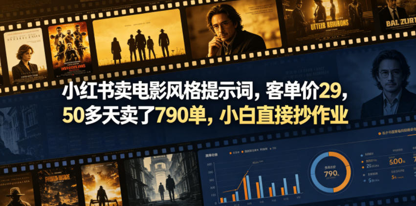 小红书卖电影风格提示词，客单价29，50多天卖了790单，小白直接抄作业！|云雀资源分享