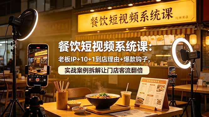 餐饮短视频系统课:老板IP+10+1到店理由+爆款钩子,实战案例拆解让门店客流翻倍|云雀资源分享