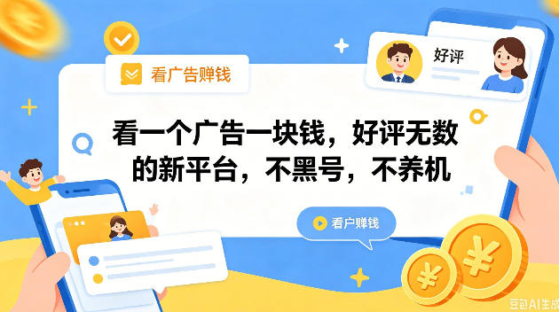 看一个广告一块钱，好评无数的新平台，不黑号，不养机，一撸几十块钱还是不错的【揭秘】|云雀资源分享