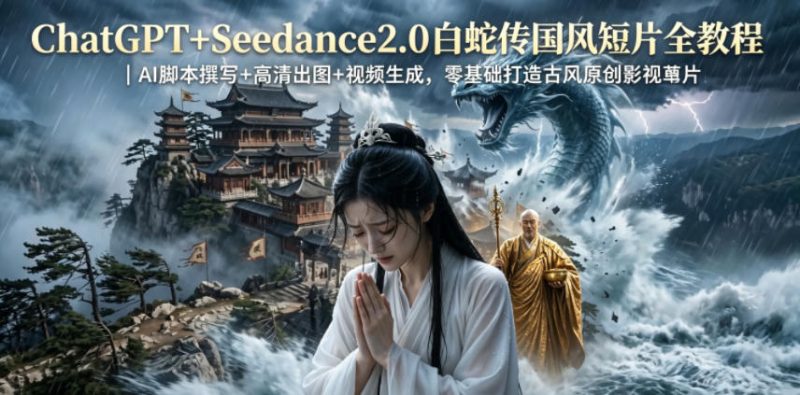 ChatGPT+Seedance2.0白蛇传国风短片全教程|AI脚本撰写+高清出图+视频生成,零基础打造古风原创影视短片|云雀资源分享