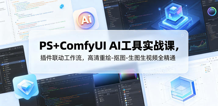 PS+ComfyUI AI工具实战课,插件联动工作流,高清重绘-抠图-生图生视频全精通|云雀资源分享
