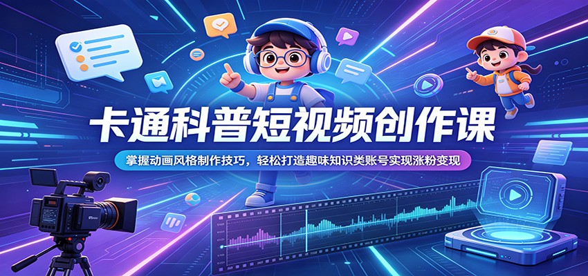 卡通科普短视频创作课:掌握动画风格制作技巧,轻松打造趣味知识类账号实现涨粉变现|云雀资源分享