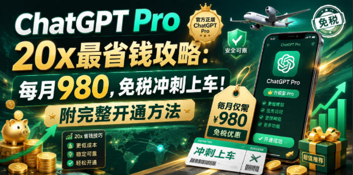 ChatGPT Pro 20x最省钱攻略：每月980，免税冲刺上车！附完整开通方法【文档】|云雀资源分享