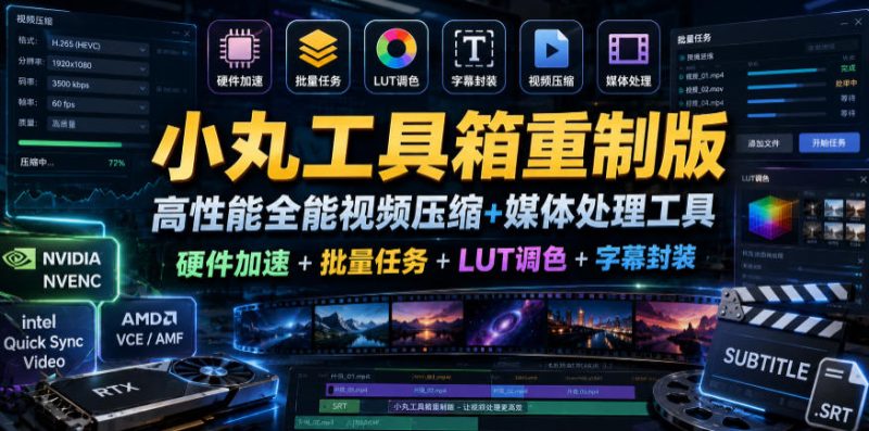 小丸工具箱重制版–高性能全能视频压缩+媒体处理工具｜硬件加速+批量任务+LUT调色+字幕封装|云雀资源分享