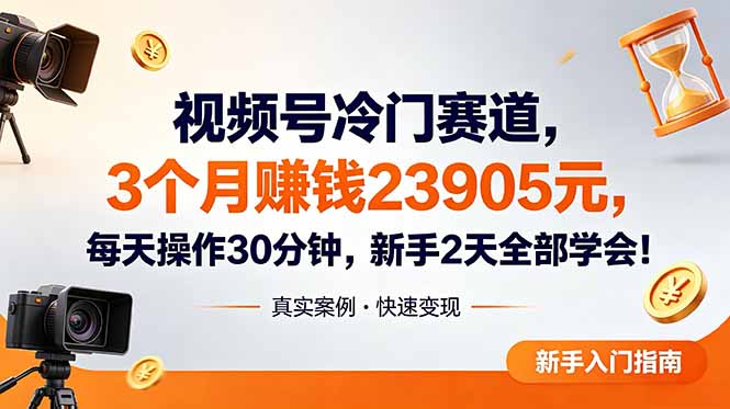 视频号冷门赛道，3个月变现23905元，新手2天学会 每天操作30分钟！|云雀资源分享