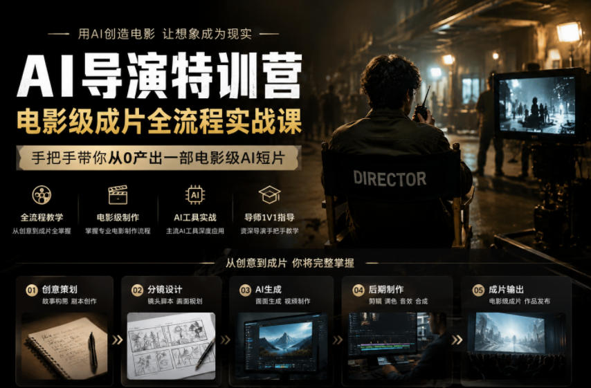 AI导演特训营，电影级成片全流程实战课，手把手带你从0产出一部电影级AI短片|云雀资源分享