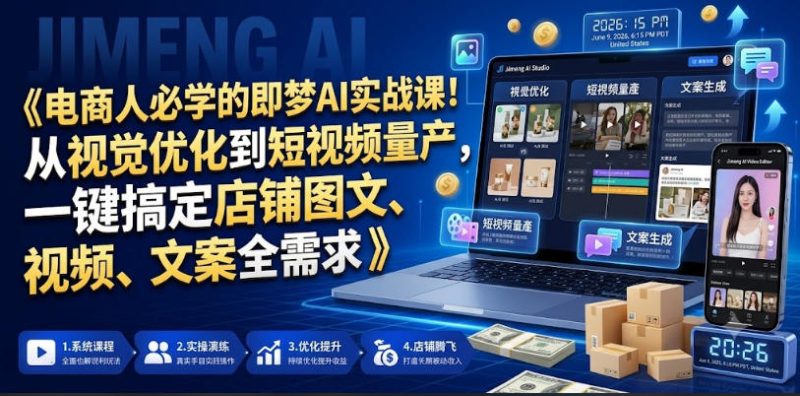 电商人必学的即梦AI实战课！从视觉优化到短视频量产，一键搞定店铺图文、视频、文案全需求|云雀资源分享