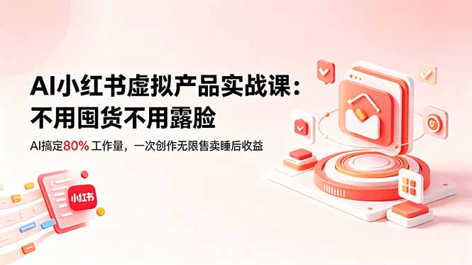 AI小红书虚拟产品实战课-更新:不用囤货不用露脸,AI搞定80%工作量,一次创作无限售卖睡后收益|云雀资源分享