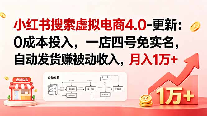 小红书搜索虚拟电商4.0-更新:0成本投入,一店四号免实名,自动发货赚被动收入,月入1万+|云雀资源分享