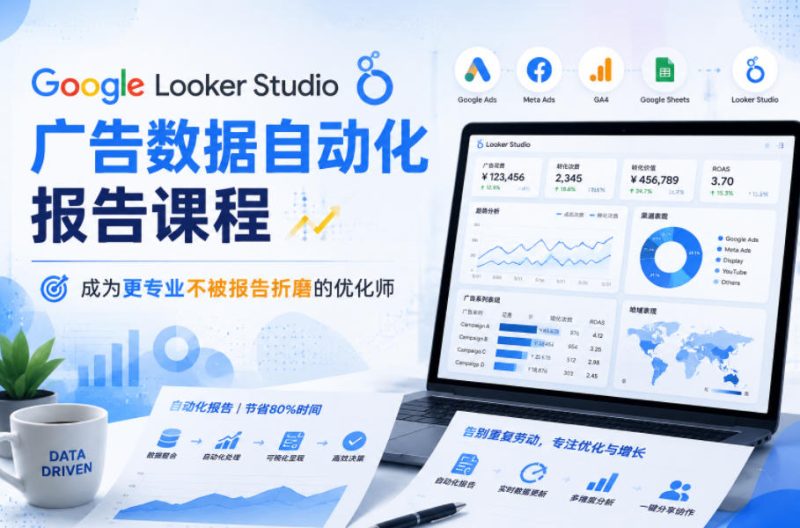 Google Looker Studio广告数据自动化报告课程，成为更专业不被报告折磨的优化师|云雀资源分享