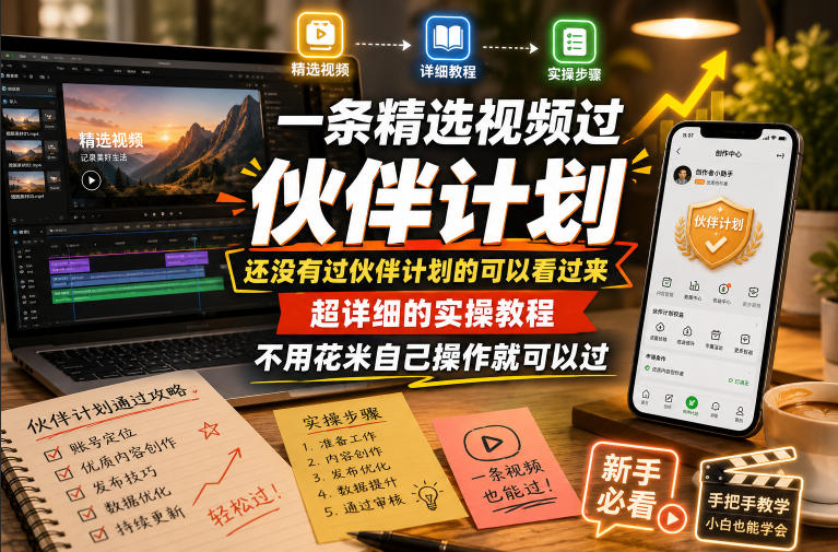 一条精选视频过伙伴计划，还没有过伙伴计划的可以看过来，超详细的实操教程，不用花米自己操作就可以过|云雀资源分享
