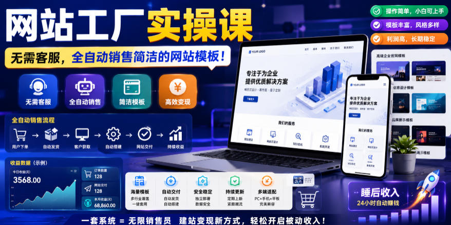 网站工厂实操课，无需客服，网站模板自动赚钱！【原创双语字幕】|云雀资源分享