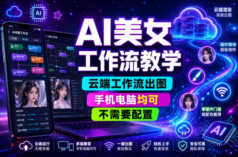 AI美女工作流教学，云端工作流出图，手机电脑均可，不需要配置，快速起号涨粉|云雀资源分享