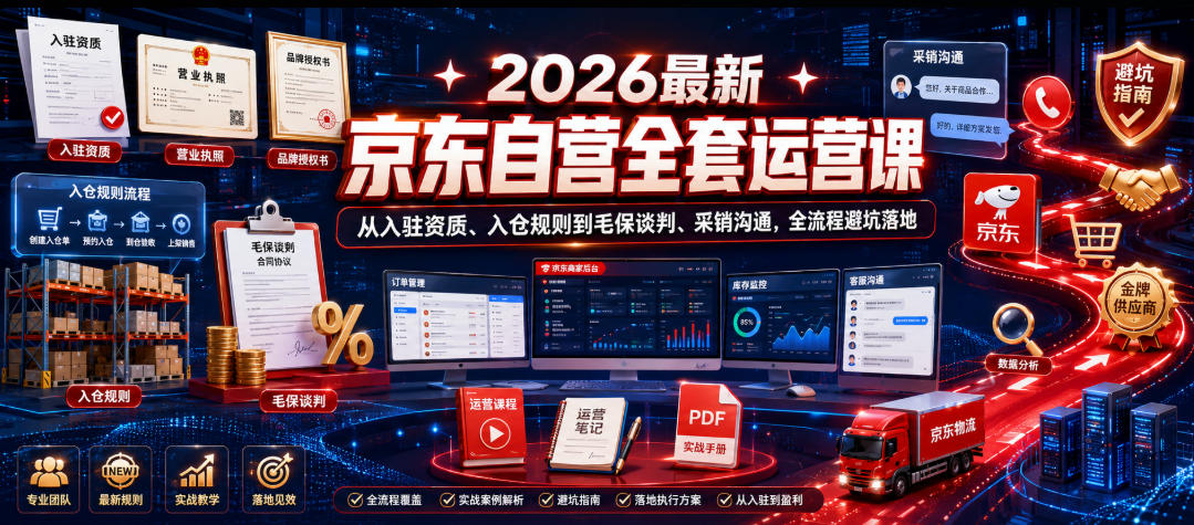 2026最新京东自营全套运营课，从入驻资质、入仓规则到毛保谈判、采销沟通，全流程避坑落地|云雀资源分享