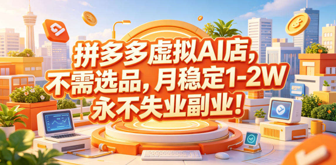 拼多多虚拟AI店，不需选品，月稳定1-2W，永不失业副业！【揭秘】|云雀资源分享