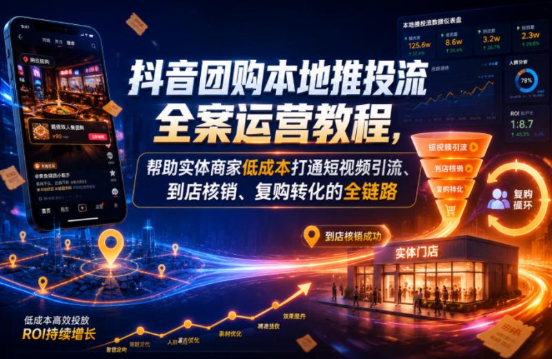 抖音团购本地推投流全案运营教程，帮助实体商家低成本打通短视频引流、到店核销、复购转化的全链路|云雀资源分享