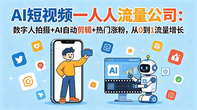 AI短视频一人流量公司：数字人拍摄+AI自动剪辑+热门涨粉，从0到1流量增长|云雀资源分享