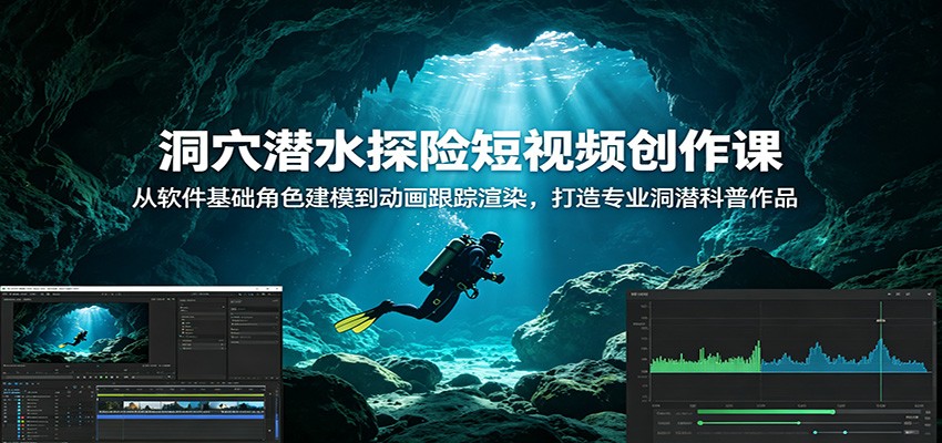 洞穴潜水探险短视频创作课:从软件基础角色建模到动画跟踪渲染,打造专业洞潜科普作品|云雀资源分享