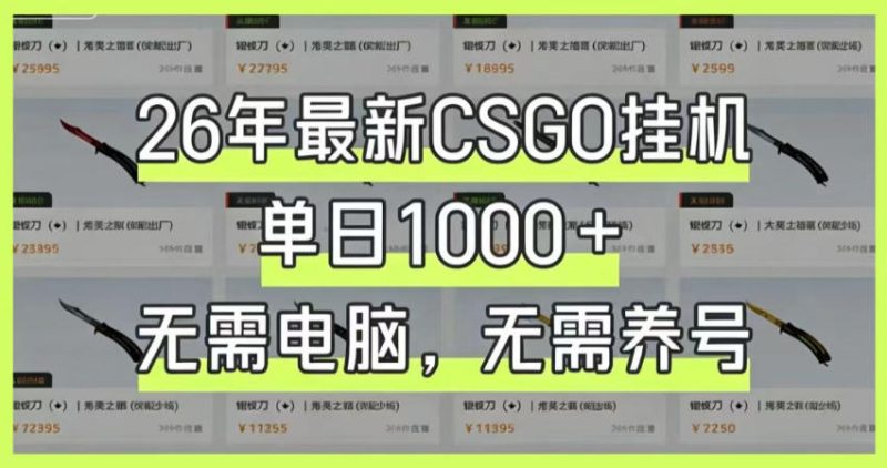 26年最新CSGO挂G系统，单日1000+，无需电脑，无需养号，0基础可上手【揭秘】|云雀资源分享