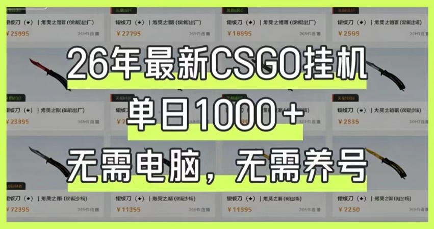 26年最新CSGO挂G系统，单日1000+，无需电脑，无需养号，0基础可上手【揭秘】|云雀资源分享