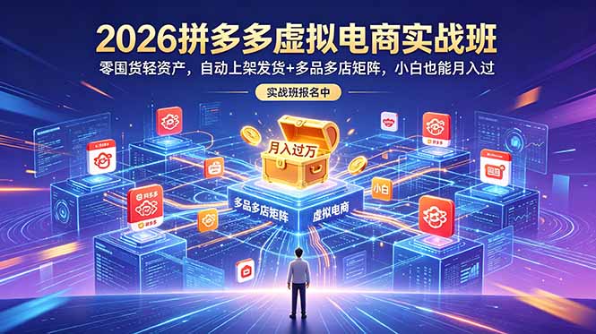 2026拼多多虚拟电商实战班:零囤货轻资产,自动上架发货+多品多店矩阵,小白也能月入过万|云雀资源分享