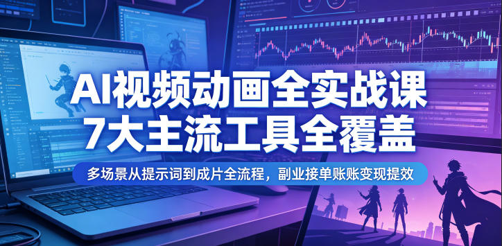 AI视频动画全实战课，7大主流工具全覆盖，多场景从提示词到成片全流程，副业接单账号变现提效|云雀资源分享