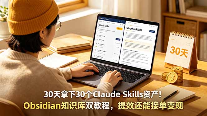 30天拿下30个Claude Skills资产!Obsidian知识库双教程,提效还能接单变现|云雀资源分享