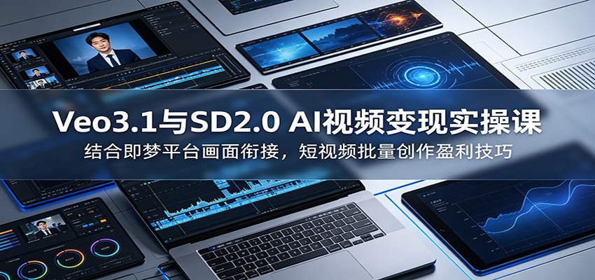 Veo3.1与SD2.0 AI视频变现实操课课:结合即梦平台画面衔接,短视频批量创作盈利技巧|云雀资源分享