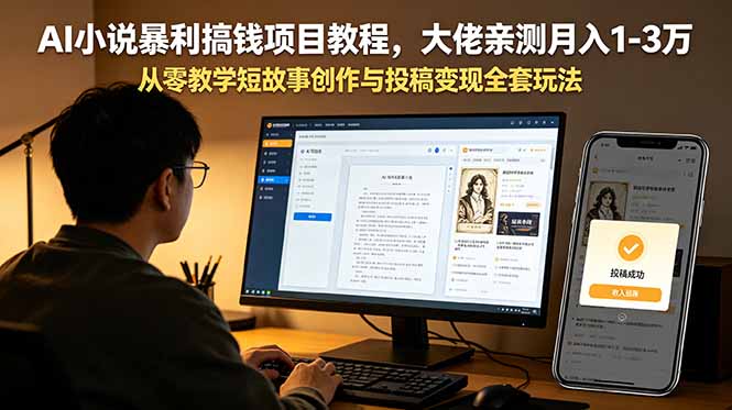 AI小说暴利搞钱项目教程,大佬亲测月入1-3万,从零教学短故事创作与投稿变现全套玩法|云雀资源分享