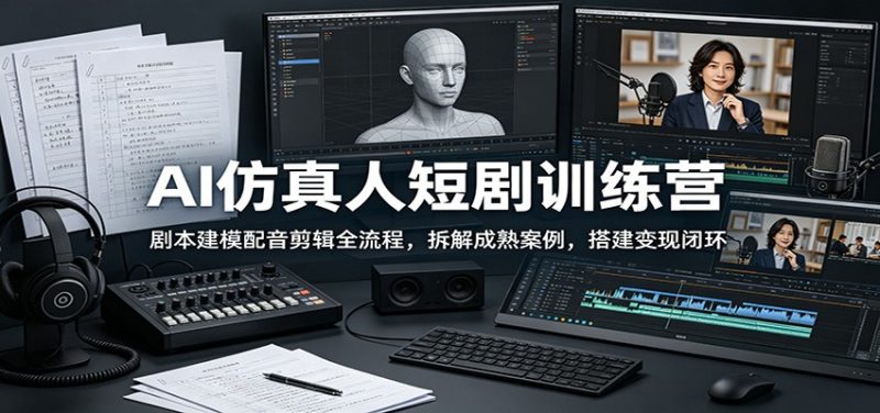 AI仿真人短剧训练营:剧本建模配音剪辑全流程,拆解成熟案例,搭建变现闭环|云雀资源分享