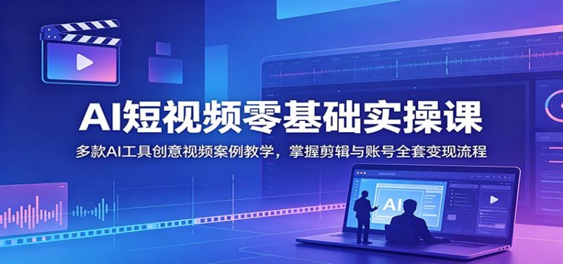 AI短视频零基础实操课:多款AI工具创意视频案例教学,掌握剪辑与账号全套变现流程|云雀资源分享