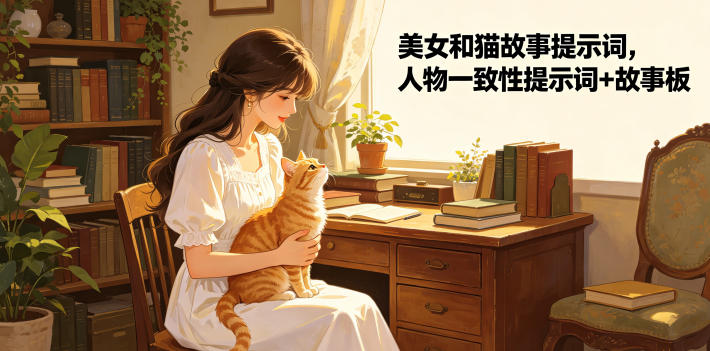 美女和猫故事提示词，人物一致性提示词+故事板|云雀资源分享