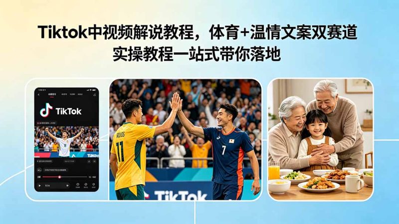 Tiktok中视频解说教程,体育+温情文案双赛道实操教程一站式带你落地|云雀资源分享