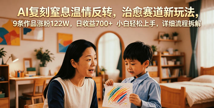 AI复刻窒息温情反转，治愈赛道新玩法，9条作品涨粉122W，日收益700+ 小白轻松上手，详细流程拆解|云雀资源分享
