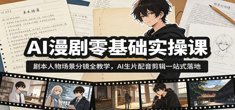 AI漫剧零基础实操课:剧本人物场景分镜全教学,AI生片配音剪辑一站式落地|云雀资源分享