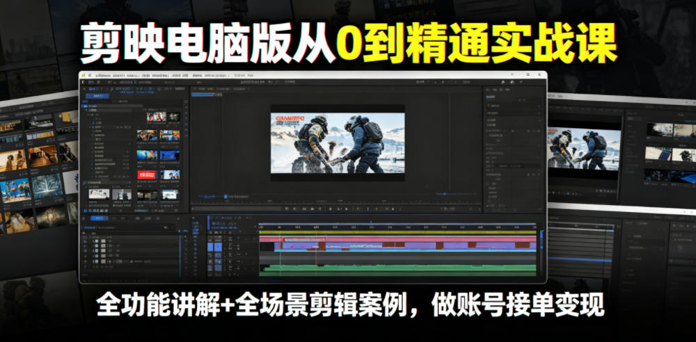 剪映电脑版从0到精通实战课，全功能讲解+全场景剪辑案例，做账号接单变现|云雀资源分享