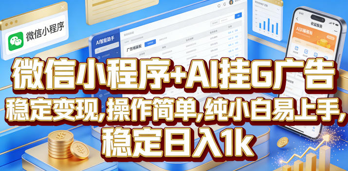 微信小程序+AI挂G广告，稳定变现，操作简单，纯小白易上手，稳定日入1k【揭秘】|云雀资源分享