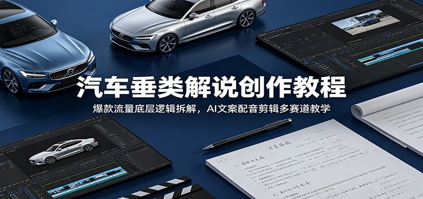 汽车垂类解说创作教程:爆款流量底层逻辑拆解,AI文案配音剪辑多赛道教学|云雀资源分享