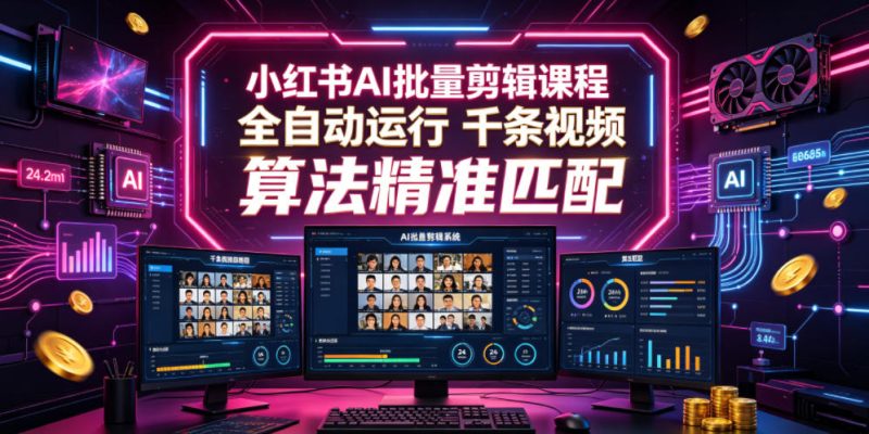 小红书AI批量剪辑课程，24小时全自动运行，解放双手专注运营，千条视频批量处理，小红书算法精准匹配|云雀资源分享