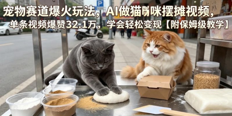 宠物赛道爆火玩法，AI做猫咪摆摊视频，单条视频爆赞32.1万，学会轻松变现【附保姆级教学】|云雀资源分享