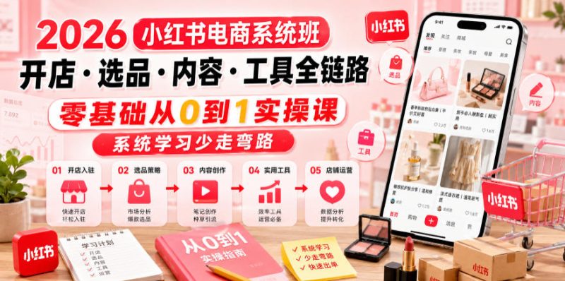 2026小红书电商系统班开店・选品・内容・工具全链路，零基础从0到1实操课，系统学习少走弯路|云雀资源分享