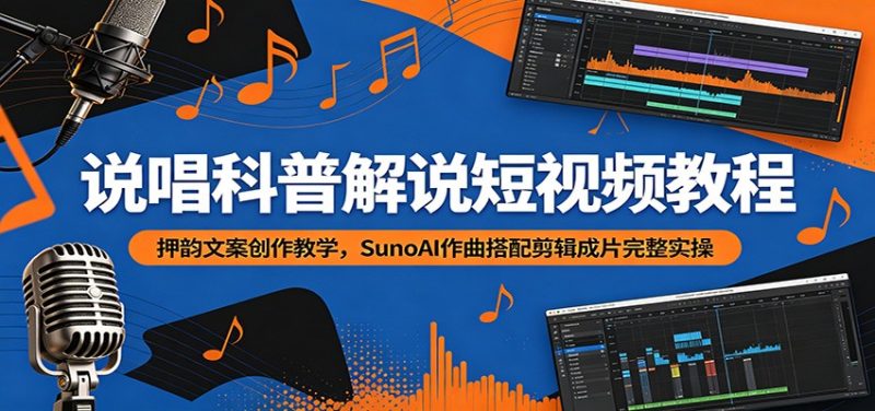 说唱科普解说短视频教程:押韵文案创作教学,SunoAI作曲搭配剪辑成片完整实操|云雀资源分享