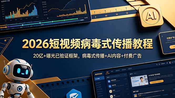 2026短视频病毒式传播教程:20亿+曝光已验证框架,病毒式传播+AI内容+付费广告|云雀资源分享