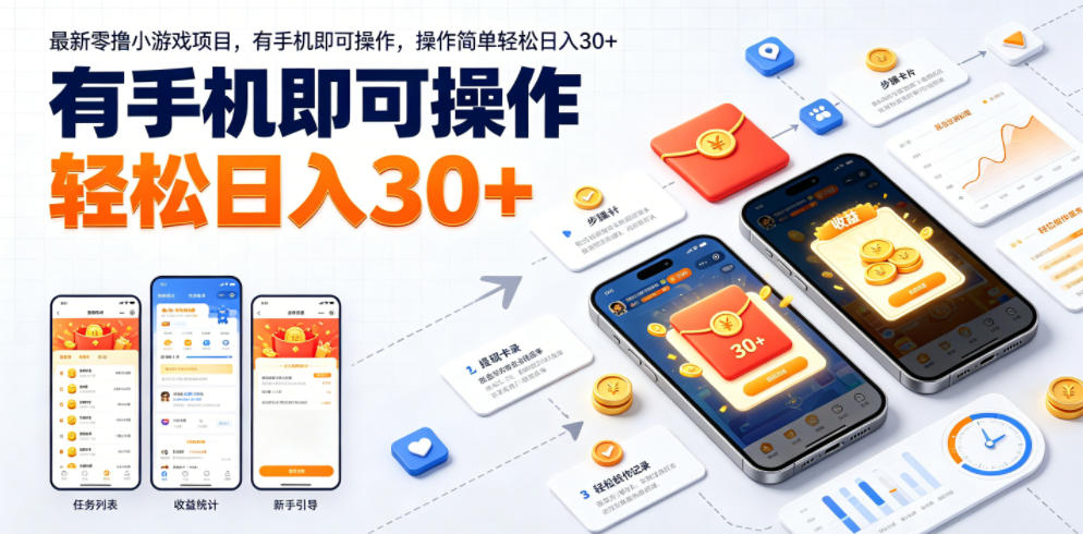 最新零撸小游戏项目，有手机即可操作，操作简单轻松日入30+|云雀资源分享