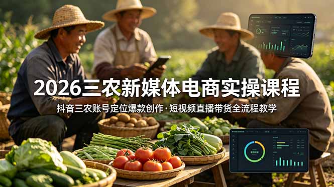 2026三农新媒体电商实操课程:抖音三农账号定位爆款创作,短视频直播带货全流程教学|云雀资源分享