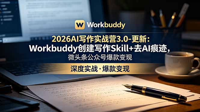 2026AI写作实战营3.0-更新：Workbuddy创建写作Skill+去AI痕迹，微头条公众号爆款变现|云雀资源分享