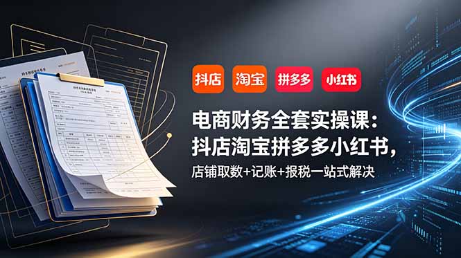 电商财务全套实操课:抖店淘宝拼多多小红书,店铺取数+记账+报税一站式解决|云雀资源分享