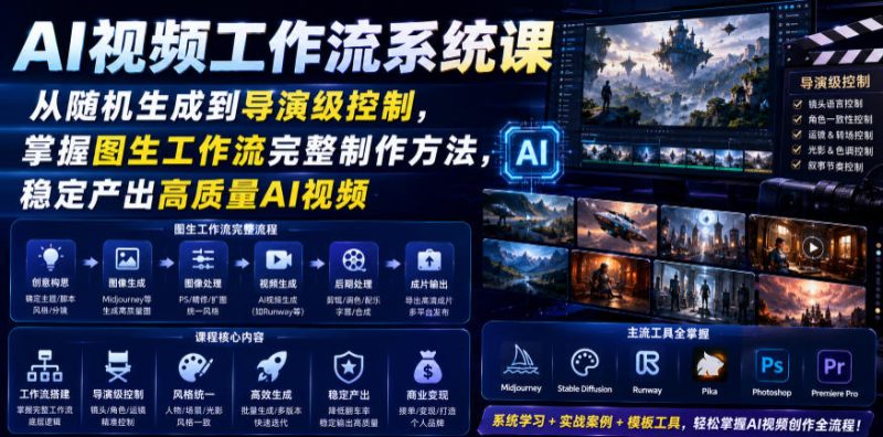 AI视频工作流系统课,从随机生成到导演级控制,掌握图生工作流完整制作方法,稳定产出高质量AI视频|云雀资源分享