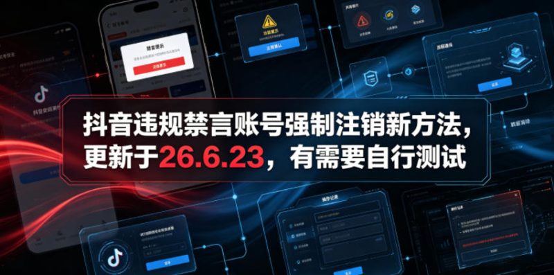 抖音违规禁言账号强制注销新方法，更新于26.6.23，有需要自行测试|云雀资源分享