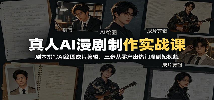 真人AI漫剧制作实战课:剧本撰写AI绘图成片剪辑,三步从零产出热门漫剧短视频|云雀资源分享